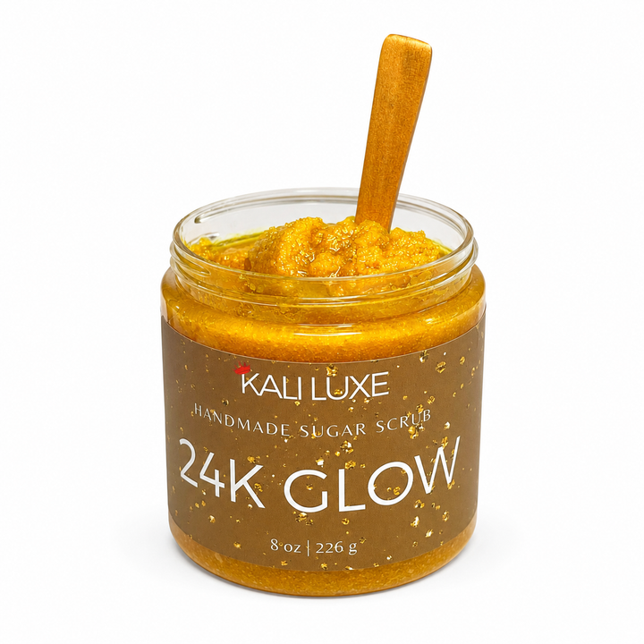 24K Glow Body Scrub, (Turmeric) (Jasmine Essential Oil)